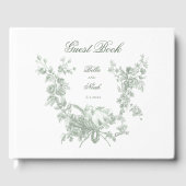 Romantic Sage Floral Wreath w/Lovebirds Wedding ゲストブック (正面)