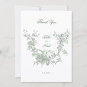 Romantic Sage Floral Wreath w/Lovebirds Wedding サンキューカード (正面)