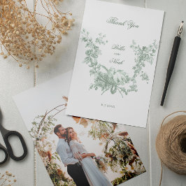 Romantic Sage Floral Wreath w/Lovebirds Wedding サンキューカード