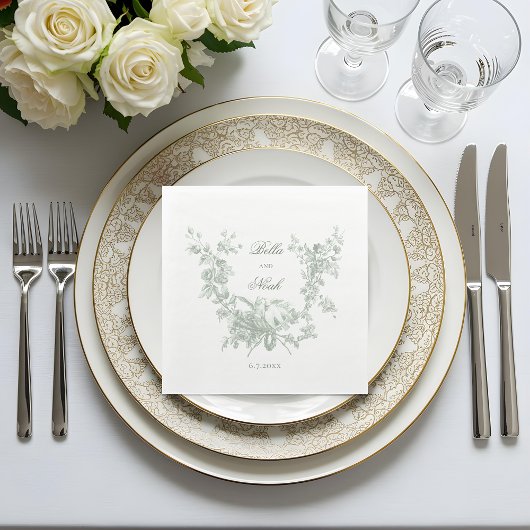 Romantic Sage Floral Wreath w/Lovebirds Wedding スタンダードランチョンナプキン