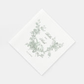 Romantic Sage Floral Wreath w/Lovebirds Wedding スタンダードランチョンナプキン (角)