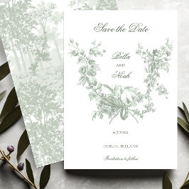 Romantic Sage Floral Wreath w/Lovebirds Wedding セーブザデート