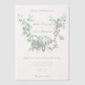 Romantic Sage Floral Wreath w/Lovebirds Wedding ベラム紙招待状 (正面)