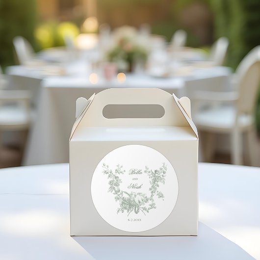 Romantic Sage Floral Wreath w/Lovebirds Wedding ラウンドシール