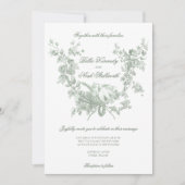 Romantic Sage Floral Wreath w/Lovebirds Wedding 招待状 (正面)
