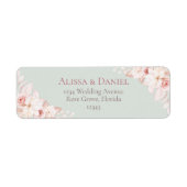 Romantic Sage Green and Pink Floral Address Label ラベル (正面)