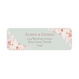 Romantic Sage Green and Pink Floral Address Label ラベル