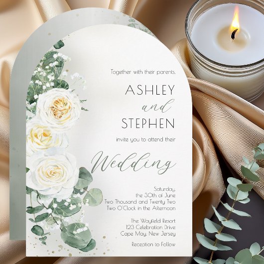 Romantic Sage Green Arch Wedding Invitation 招待状