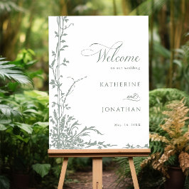 Romantic Sage Green Floral Garden Wedding Welcome ポスター