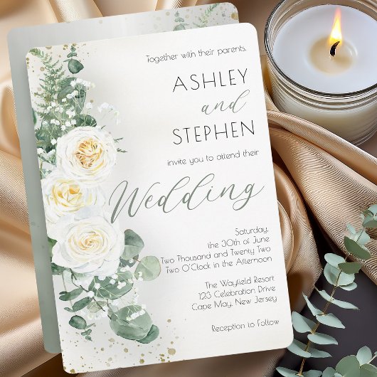 Romantic Sage Green Floral Wedding Invitation 招待状