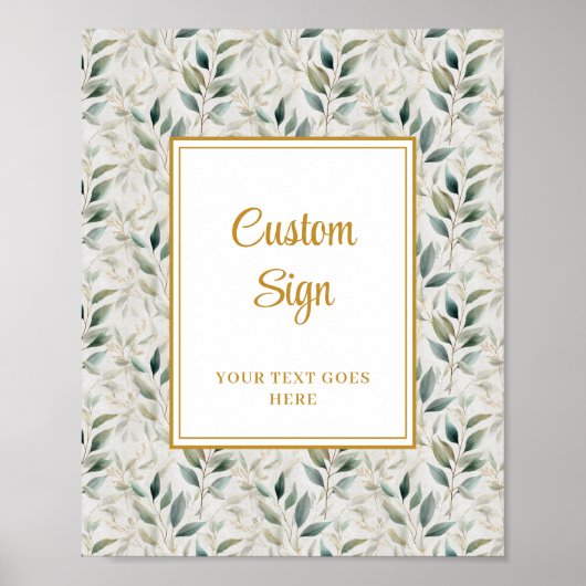 Romantic Sage Green Gold Foliage Wedding Custom  ポスター (正面)