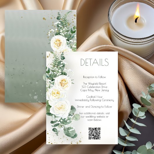 Romantic Sage Green Wedding Details Card 招待状
