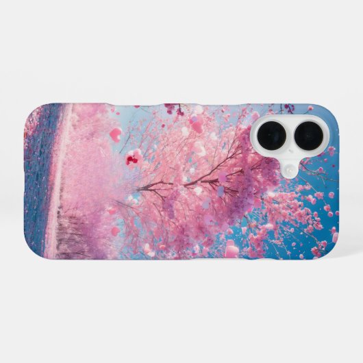 Romantic Sakura - Heart Blossom Phone Case iPhone 16ケース (裏面横)