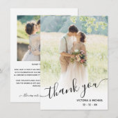 Romantic Script結婚の感謝してい写真 サンキューカード (正面/裏面)