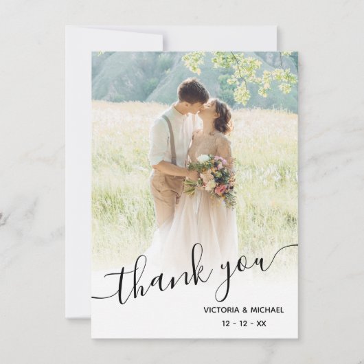 Romantic Script結婚の感謝してい写真 サンキューカード (正面)