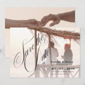 Romantic Script Calligraphy Add Photo Wedding セーブザデート (正面/裏面)