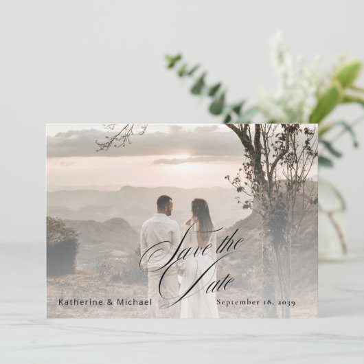 Romantic Script Calligraphy Add Photo Wedding Save セーブザデート (スタンド正面)