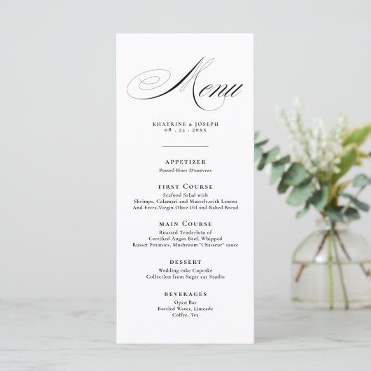 Romantic Script Calligraphy Details Menu Wedding メニュー (スタンド正面)