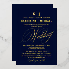 Romantic Script Calligraphy Monogram Gold Wedding 箔招待状