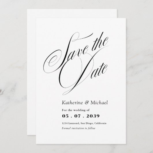 Romantic Script Calligraphy QR code Wedding セーブザデート (正面/裏面)