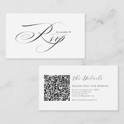 Romantic Script Calligraphy QR Code Wedding RSVP エンクロージャーカード (正面/裏面)
