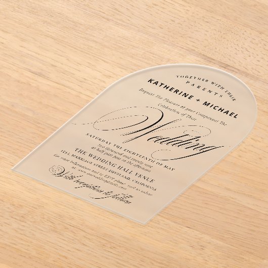 Romantic Script Calligraphy Simple & Chic Wedding アクリル招待状 (レイダウン)