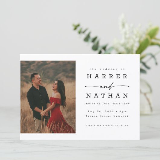 Romantic Script Photo QR Code Wedding 招待状 (スタンド正面)