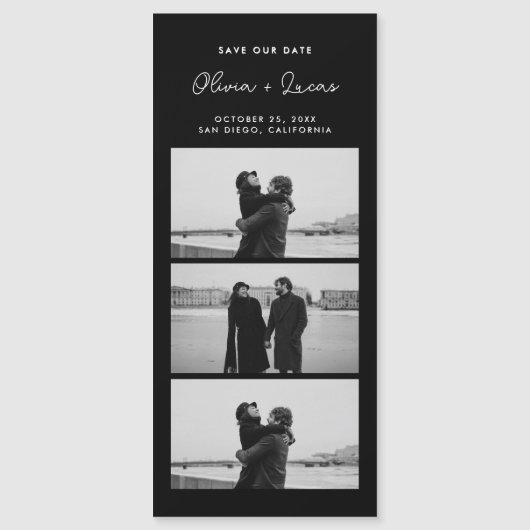 Romantic Script Photo Strip Magnetic Black Wedding (正面)