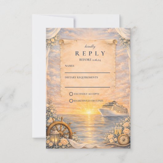 Romantic Seaside Cruise Wedding 出欠カード (正面)