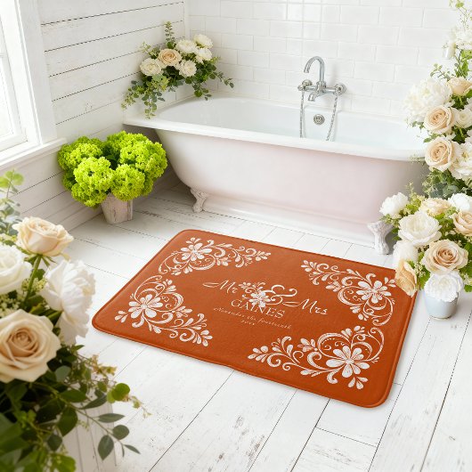 Romantic Shabby Chic Burnt Orange Mr Mrs Newlywed バスマット