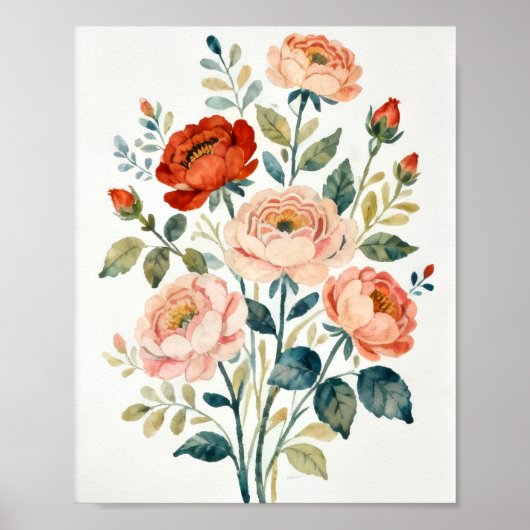 Romantic Shabby Chic Floral Art ポスター (正面)