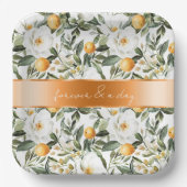 Romantic Sicilian Summer Floral Oranges Wedding ペーパープレート (正面)