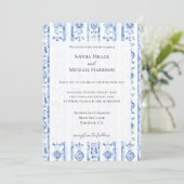 Romantic Sicily Italian Rustic Blue Stripe Wedding 招待状 (スタンド正面)
