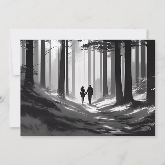 Romantic Silhouette Couple Forest Stroll 案内状 (正面)