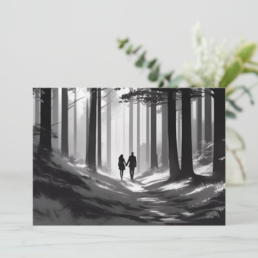 Romantic Silhouette Couple Forest Stroll 案内状 (スタンド正面)