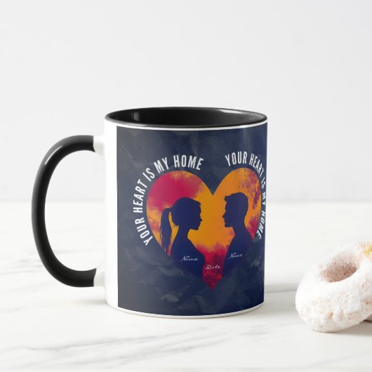 Romantic Silhouette Couple Heart Two-Tone Mug マグカップ (ドーナツ)