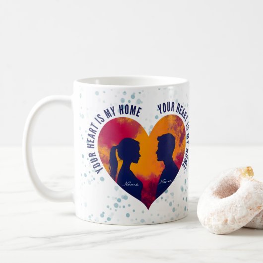 Romantic Silhouette Couple Your Heart Is My Home  コーヒーマグカップ (ドーナツ)