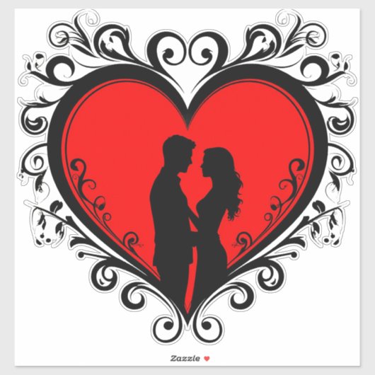 Romantic Silhouette Of Couple In Heart Frame シール (シート)