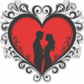 Romantic Silhouette Of Couple In Heart Frame シール (正面)