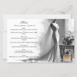 Romantic Sketch Wedding Menu with Vintage Perfume 