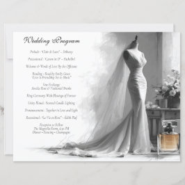 Romantic Sketch Wedding Program Card with Vintage 