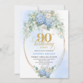 Romantic Soft Blue Hydrangea 90th Birthday Invite 招待状 (正面)
