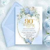 Romantic Soft Blue Hydrangea 90th Birthday Invite 招待状