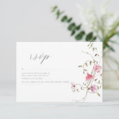 Romantic Soft Floral Blush pink watercolor wedding 出欠カード (スタンド正面)