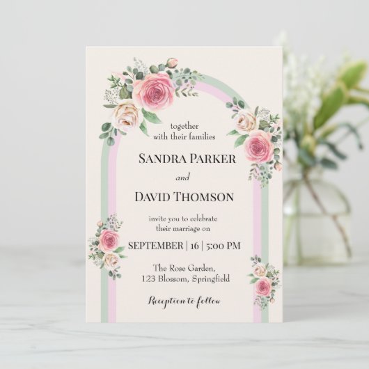 Romantic Soft Pastel Floral Arch Wedding  招待状 (スタンド正面)