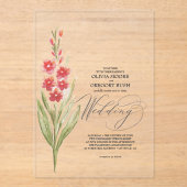 Romantic Soft Pink Flowers Summer Garden アクリル招待状 (正面)