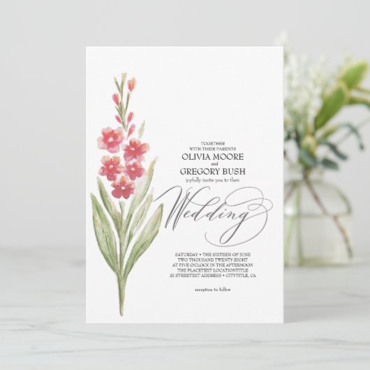 Romantic Soft Pink Flowers Summer Garden 招待状 (スタンド正面)