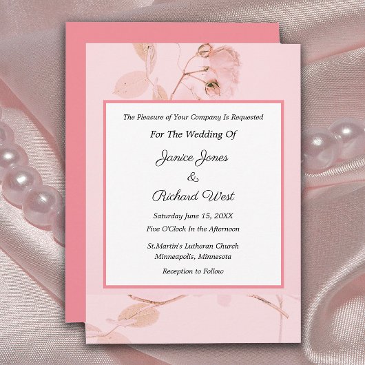 Romantic Soft Pink Rose Bud Wedding Invitation 招待状