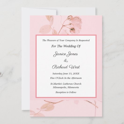 Romantic Soft Pink Rose Bud Wedding Invitation 招待状 (正面)