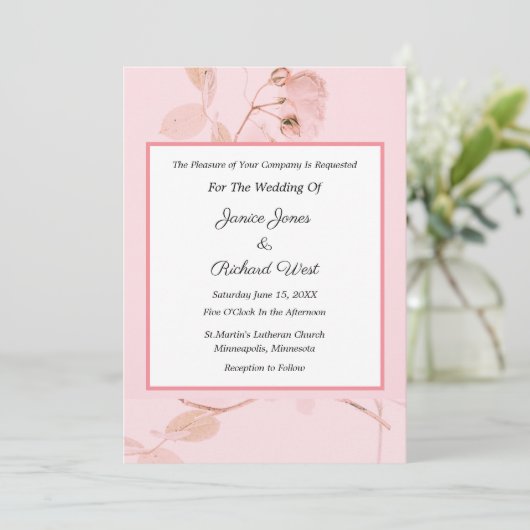 Romantic Soft Pink Rose Bud Wedding Invitation 招待状 (スタンド正面)